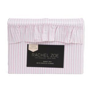 RACHEL ZOE Cotton Stripe Ruffle Flange Sheet Set